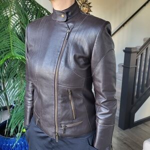 Juliana Colezione brown soft modern motorist leather jacket, Size S